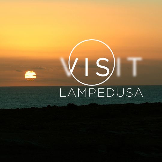 An image of a sunset at a beach with text "Visit Lampedusa"